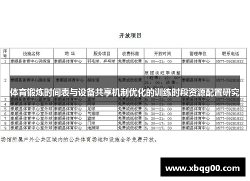 体育锻炼时间表与设备共享机制优化的训练时段资源配置研究